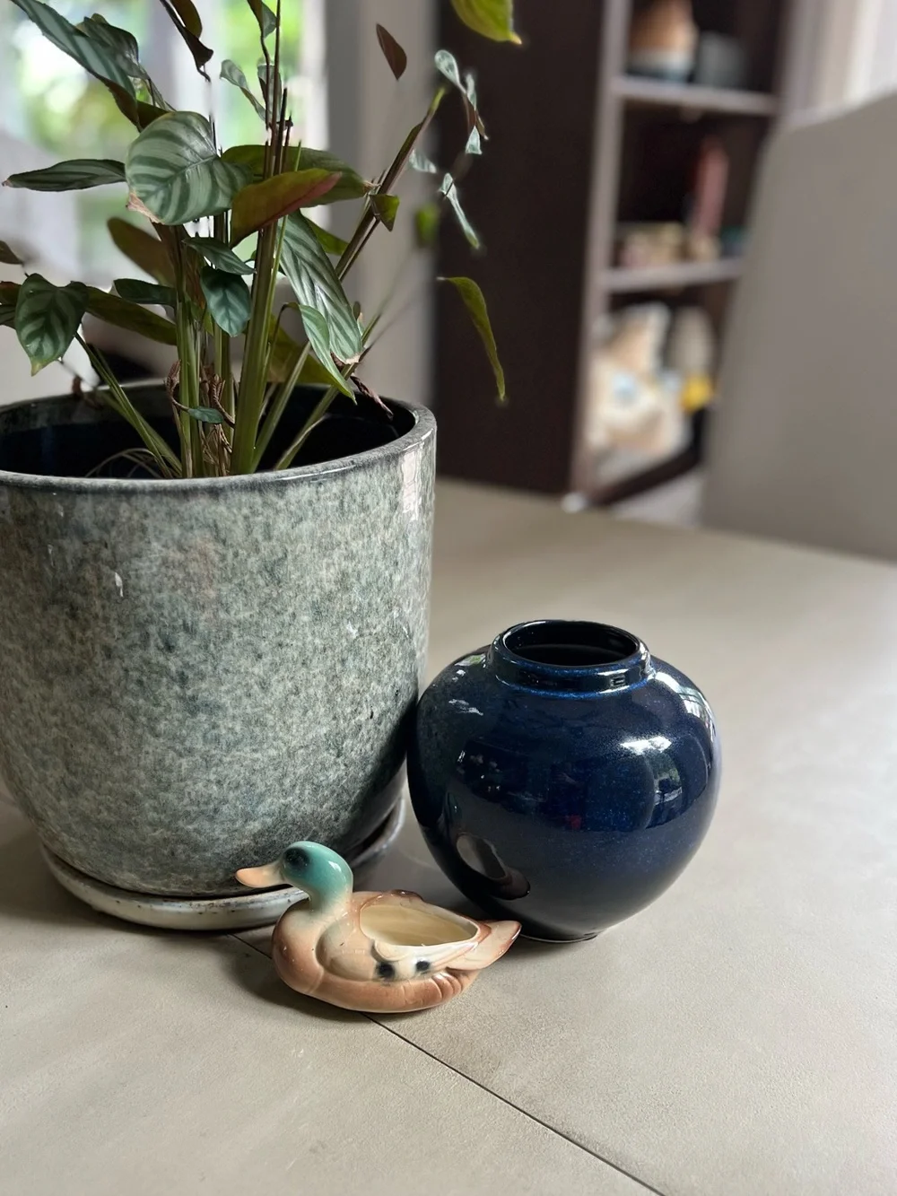 Dark Blue Ceramic Round 5.5” Tall MCM Vase
